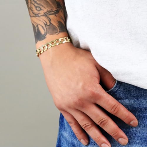 Nuragold 14k Real Yellow Gold Cuban Curb Solid Link Chain Men Bracelet 10mm - 9"