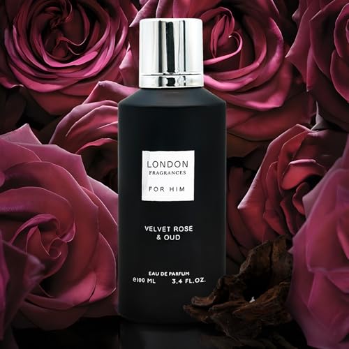Fine Perfumery London Fragrances - Velvet Rose and Oud - Bergamot, Patchouli, Sandalwood Cologne for Men - Long Lasting Perfume for Men - 3.4 oz