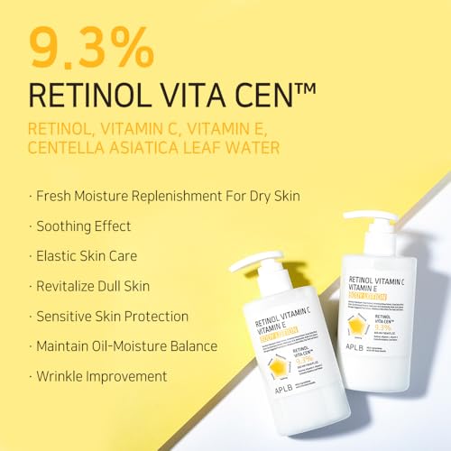 APLB Retinol Vitamin C Vitamin E Body Lotion | RETINOL VITA CEN™ 9.3% 10.14 FL.OZ/Korean Skincare, Long lasting hydration, Wrinkle Care, Revitalize for gentle and improve skin texture