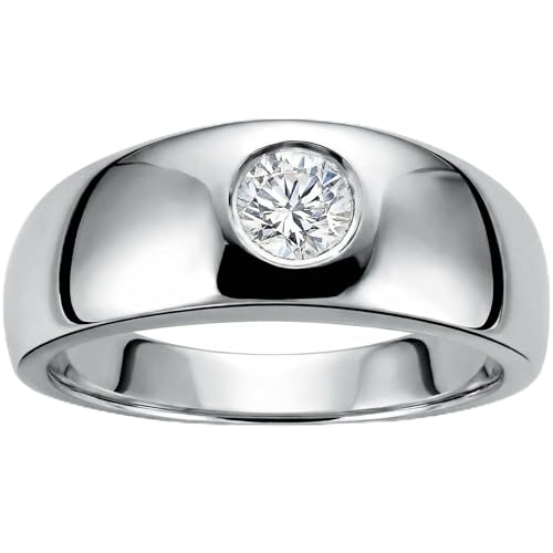 P3 POMPEII3 Pompeii Mens 14k White Gold 1/2ct Solitaire Bezel Round Diamond Wedding Anniversary Ring - Size 11.5