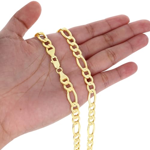 Nuragold 14k Real Yellow Gold Figaro Link 7.5mm Chain Bracelet (7"-9") - 8.5"