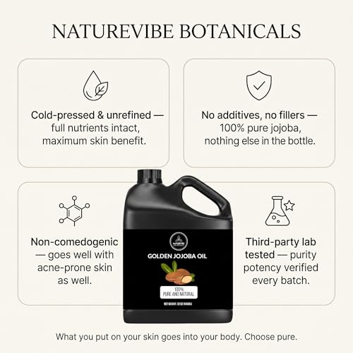 Naturevibe Botanicals Golden Jojoba Oil 32 oz – 100% Pure, Cold-Pressed Moisturizer for Skin & Hair | Antioxidant-Rich, Non-Greasy, Carrier Oil & Daily Hydration
