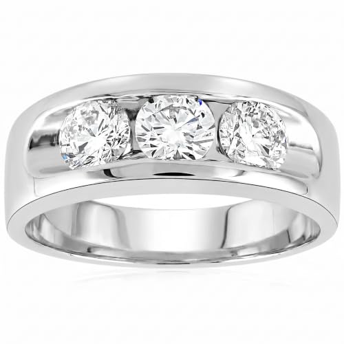 P3 POMPEII3 Pompeii 2 1/4Ct Diamond Men's Three Stone Ring 10k White Gold Lab Grown - Size 12 (G/H,VS1-VS2)