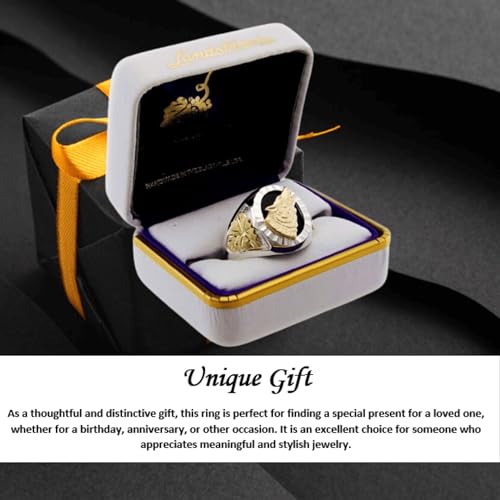 Black Hills Gold Jewelry Men's 925 Sterling Silver Howling Wolf Onyx Stone Ring, 10k Yellow Gold, 12k Green and Rose Size 9.25