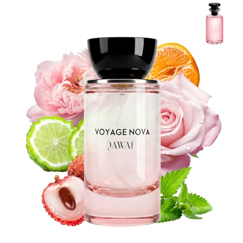 QAWAFI Voyage Nova Eau de Parfum for Women, Lychee Bergamot Ginger, Rose Peony Cocoa Blossom, Elegant Patchouli, Long Lasting Spring Fall Perfume, 50ml &1.7fl oz