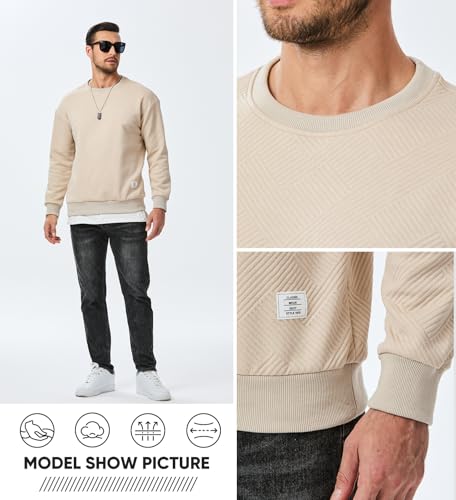 JMIERR Men's Crewneck Sweatshirt Casual Long Sleeve Geometric Texture Sweatshirts Fashion Fall Winter Pullover Shirts, US46(XL), 01 Beige