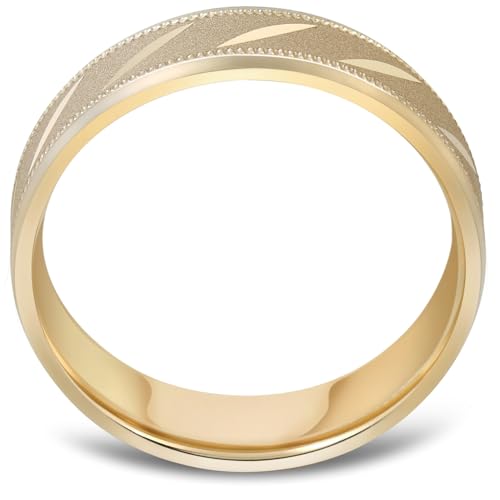 P3 POMPEII3 Pompeii Mens 10k Yellow Gold 6MM Brushed Carved Wedding Band Comfort Fit Ring - Size 8.5