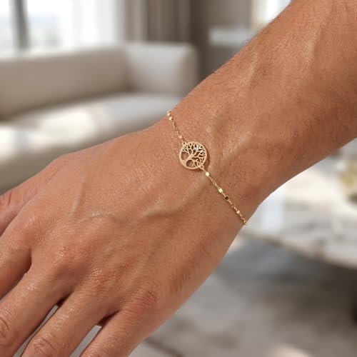 Floreo 14k Yellow Gold 7.9mm Tree of Life Charm Link Bracelet, 7 Inch