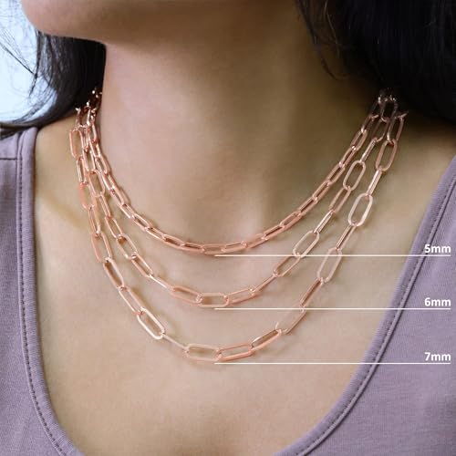 Nuragold 10k Real Rose Gold Paperclip 3mm Elongated Cable Link Necklace (16"-24") Dainty Italian Jewelry for Men & Women - 3mm,24"
