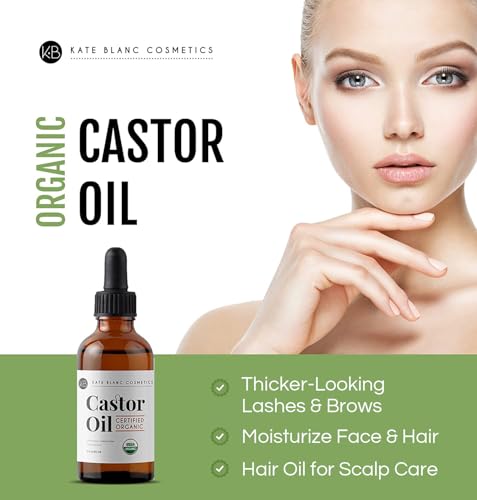 Kate Blanc Cosmetics Castor Oil Organic for Hair, Lashes, Face, Skin (2oz)