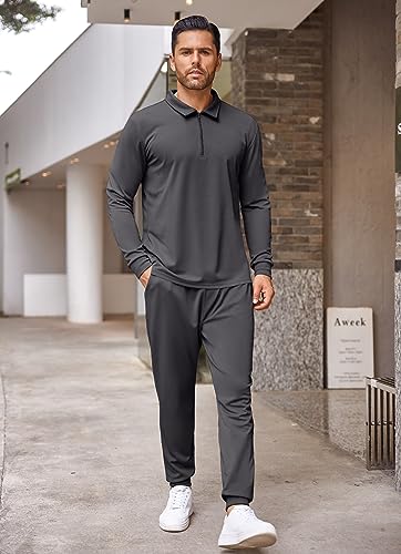 COOFANDY Sweatsuits for Men Long Sleeve 2 Piece Quarter Zip Polo Suit Casual Tracksuit Set