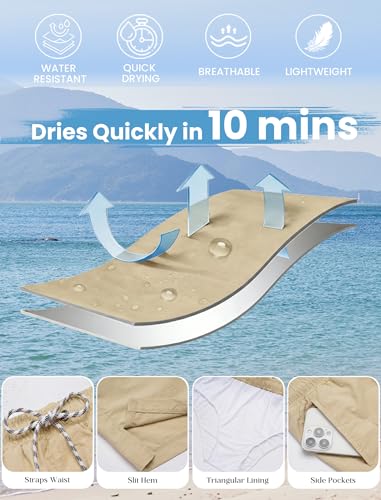 Ekouaer Mens Swim Trunks 7 Inch Quick Dry Board Shorts Swimwear Bathing Suits with Mesh Liner 2 in 1 Surf Swimming Short with Pockets Light Brown Khaki Medium