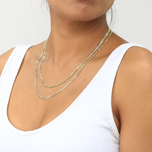 Nuragold 14k Real Yellow Gold Cuban Curb Solid Link Chain Necklace - 4mm - 24"