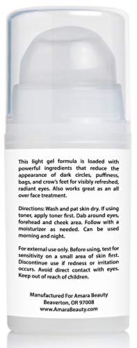 Amara Beauty Eye Cream Gel for Dark Circles and Puffiness with Peptides & Hyaluronic Acid, 0.5 fl. oz.