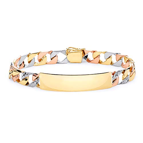 14k REAL Tri Color Gold Men's Nugget Cuban ID Bracelet - 8.5"
