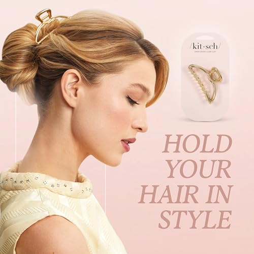 Kitsch Open Shape Metal Hair Clips for Women - Gold, 1 Pc