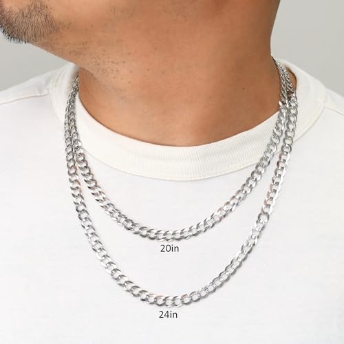Nuragold 10K Real White Gold Cuban Curb Solid Italian Link Chain Necklace - 30",7mm