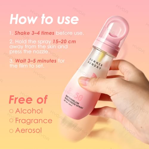 KYDA SPF 50 Watermelon Sunscreen Spray, Travel Size Cooling Body Sunscreen