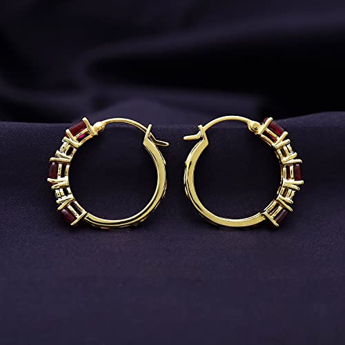 5 Stone Hoop Earrings for Women 1.50ctw Ruby & Natural Diamond 925Y Silver