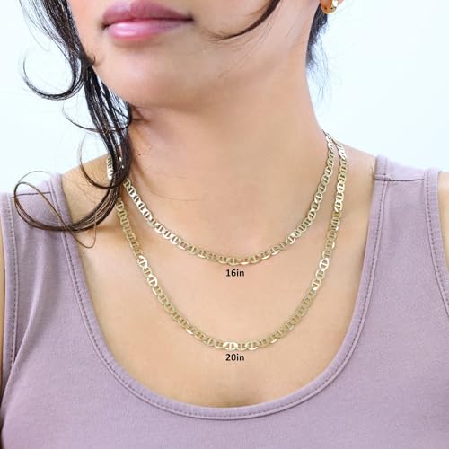 Nuragold 10K Real Yellow Gold 5mm Mariner Chain Solid Link Anchor Necklace - 22"