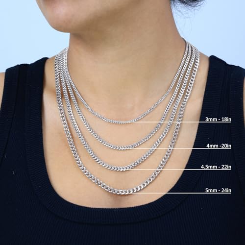 Nuragold 10K Real White Gold Miami Cuban Link Chain Necklace Men & Women - 4.5mm,20"