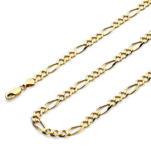 14k REAL Yellow Gold Solid 3mm Figaro Chain Bracelet with Lobster Claw Clasp - 7"