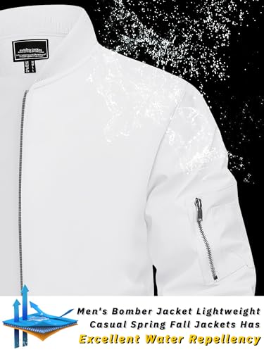 TACVASEN Bomber Jacket Men White Jacket Zip Up Jackets Fall Bomber Jackets Light Windbreaker Coats Casual Stylish Flight Coats with Inner Pockets