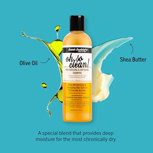 Aunt Jackie's Curls and Coils Oh So Clean Deep Moisturizing and Softening Hair Shampoo for Natural Curls, Coils and Waves, Enriched shea Butter, 12 oz