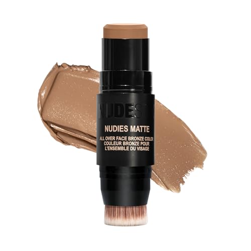 Nudestix Nudies Bronze All Over Matte Bronzing Stick – 3-in-1 Cream Bronzer for Cheeks, Eyes & Lips with Built-In Brush | Natural Contour & Sun-Kissed Glow | Bondi Bae