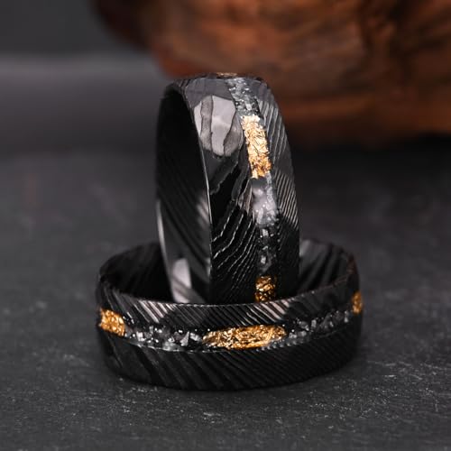 Concept Knight Black Damascus Steel Rings for Men Fashion Hammered Texture