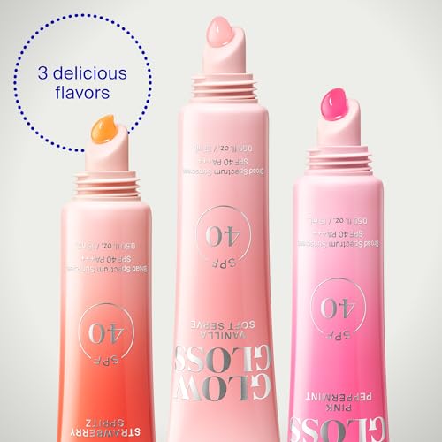 Supergoop! Glow Gloss SPF 40 Lip Balm Trio - Includes Vanilla Soft Serve, Strawberry Spritz & Pink Peppermint - Broad Spectrum Protection with a Non-Sticky, High-Shine Finish - 0.5 Fl Oz (Pack of 3)