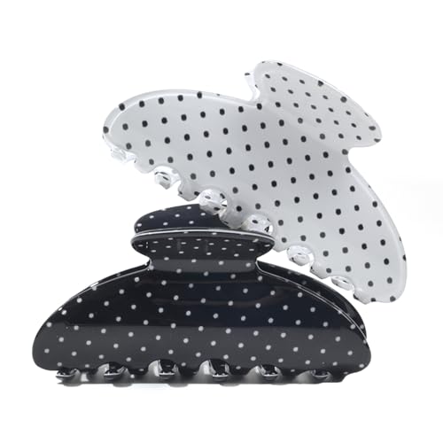 2 Acetate Hair Claw Clip for Women, 3.8-Inch Black and White Polka Dot Big Hair Clips Strong Hold No Slip Claw Clips for Thick or Thin Hair