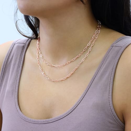 Nuragold 10k Real Rose Gold Paperclip 3mm Elongated Cable Link Necklace (16"-24") Dainty Italian Jewelry for Men & Women - 16"