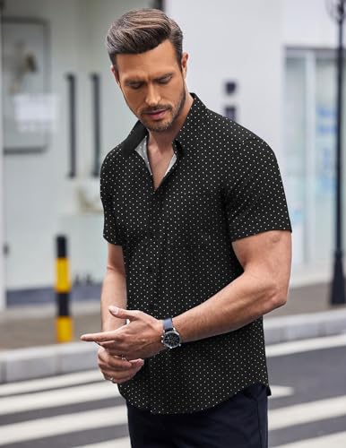 COOFANDY Mens Polka Dot Dress Shirt Fashion Stylish Shirts Business Casual Shirts Black