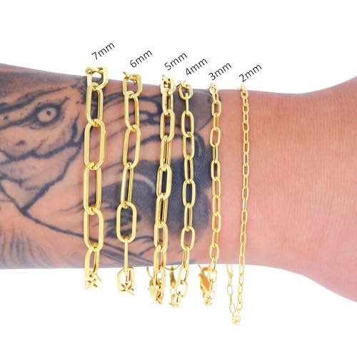 Nuragold 14k Real Yellow Gold Paperclip Chain Cable Link Italian Bracelet - 3mm,7"
