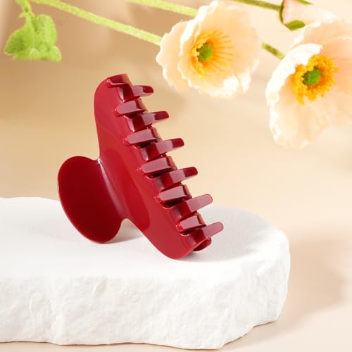 MAORULU Medium Cute Acetate Hair Claw Clip for Women Girls, 3 Inch Cherry Red Claw Clips for Thin & Medium Thick Hair, Durable French Banana Clip with Gift Box, Celluloid Accessories