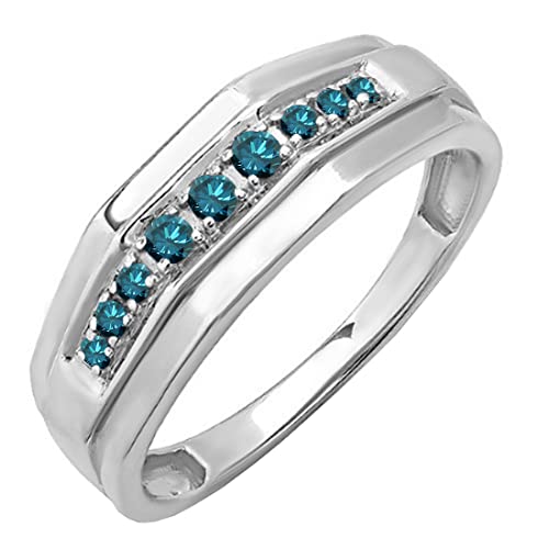 Dazzlingrock Collection 0.25 Carat Sterling Silver Round Blue Real Diamond Mens Wedding Anniversary Band, Size 9.5