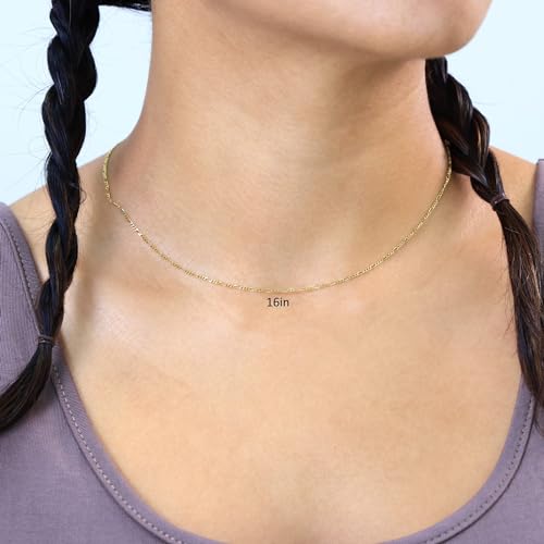 Nuragold 14k Real Yellow Gold Figaro Link 1.2mm Dainty Women Chain Necklace - 22"