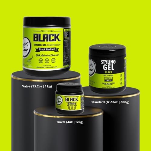 Rolda Black Styling Hair Gel - Medium To Strong Hold With Medium Shine For a Wet Slicked Back Look With All Day Hold - Activated Black Charcoal Covers Grey Hair Instantly 35.2oz