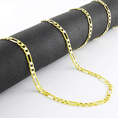 Nuragold 14k Real Yellow Gold Figaro Link 3.5mm Chain Necklace (16"-26") - 20"