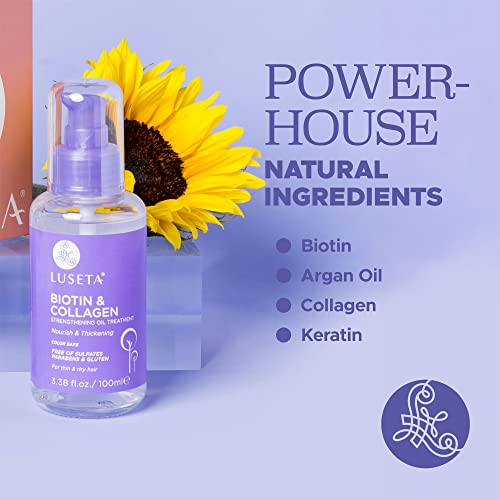 L LUSETA Biotin & Collagen Hair Oil Serum for Thin Hair, 3.38 fl oz