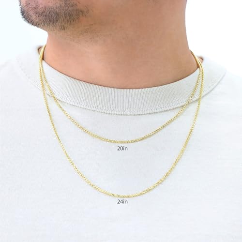 Nuragold 10K Real Yellow Gold Round Box 2mm Venetian Link Chain Necklace - 22"