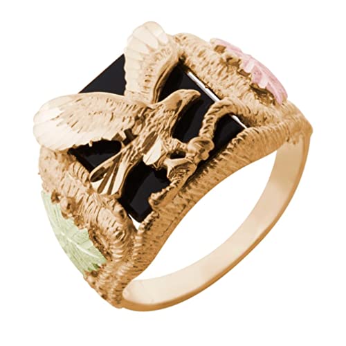 Men's Onyx Eagle Ring, 10k Yellow Gold, 12k Pink and Green Black Hills Gold Size 11