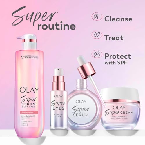 Olay Super Serum - Glow Serum for Face - Activated Niacinamide, Vitamin C & E, Collagen Peptide, AHA - 5-in-1 Benefits - Brightens, Hydrates, Smooths, Firms, Evens Tone, Proactive Anti-Aging, 1.0 Oz