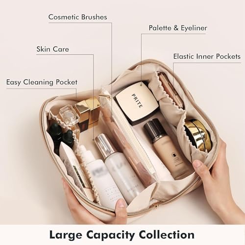 Prite Makeup Bag Travel Toiletry Bag Open Flat Cosmetic Organizer for Women