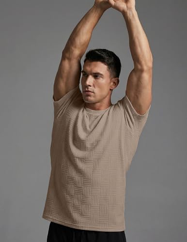 JMIERR Mens Casual Knit Classic Short Sleeve Tees Crewneck Basic T Shirts for Men, US43(L), Beige
