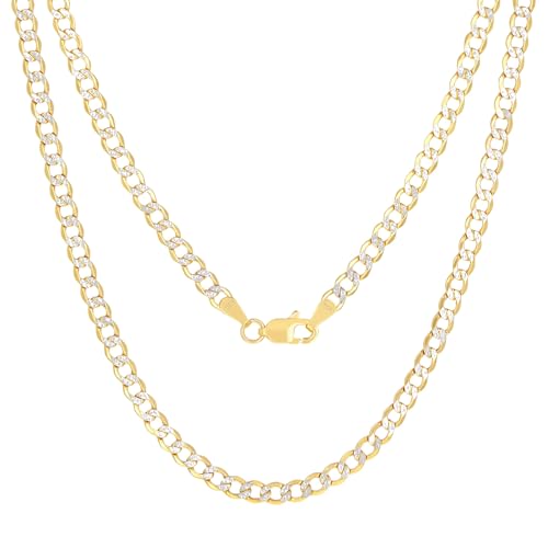 Nuragold 10k Real Yellow Gold Cuban Curb 3.5mm Pave Dia-Cut Chain Necklace - 24"