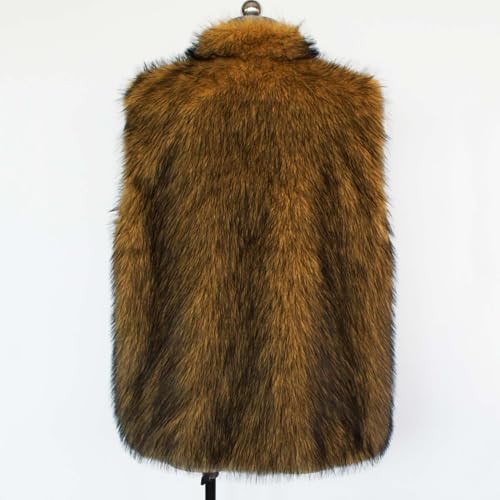 Cambkatl Men's Luxury Faux Fur Vest, Winter Furry Sleeveless Jacket Open Front Cardigan Coats Warm Outerwear