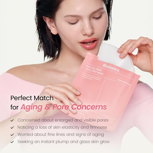 BIODANCE Bio-Collagen Real Deep Mask, Hydrating Overnight Hydrogel Face Mask, Pore Minimizing, Elasticity, Plumping, Travel Essentials & Self Care Gifts for Women, Korean Skin Care | 1.19oz(34g) x 4ea
