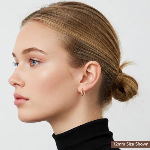 10k Yellow Gold Polished Small Round Hoop Earrings, 12mm 0.48 inch Diameter